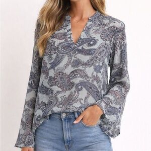 Vintage Y2K Almost Famous Paisley Sheer Blouse L Boho Peasant Coastal Fairy